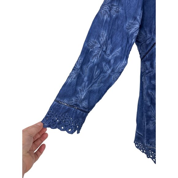 Soft Surrounding Blue Deidre Tunic Top Eyelet Embroidered Size L - Picture 4 of 9